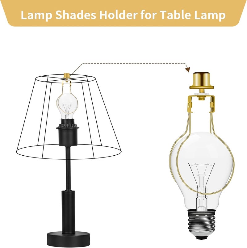 ALUCSET 2 Pack Round Lamp Shade Light Bulb Clip Adapter, Lampshade Holder Clip on with Lamp Shade Attaching Finial Top Bracket Holder Support Fitter Parts Converter (Set of 2, Gold) - Image 3